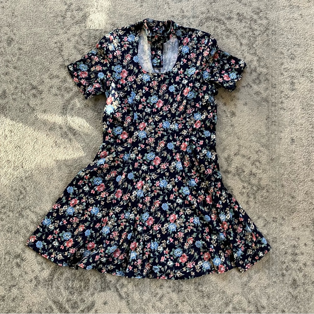 1990s Floral Mini Dress with Choker